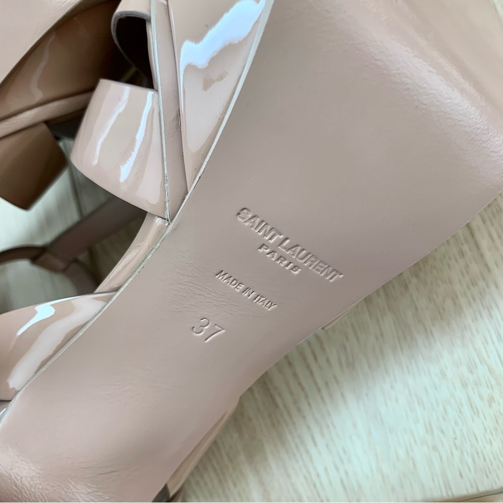 ๐ Saint Laurent Nude Patent Leather Tribute 105 Platform Sandals High Heels 37 - Picture 11 of 16